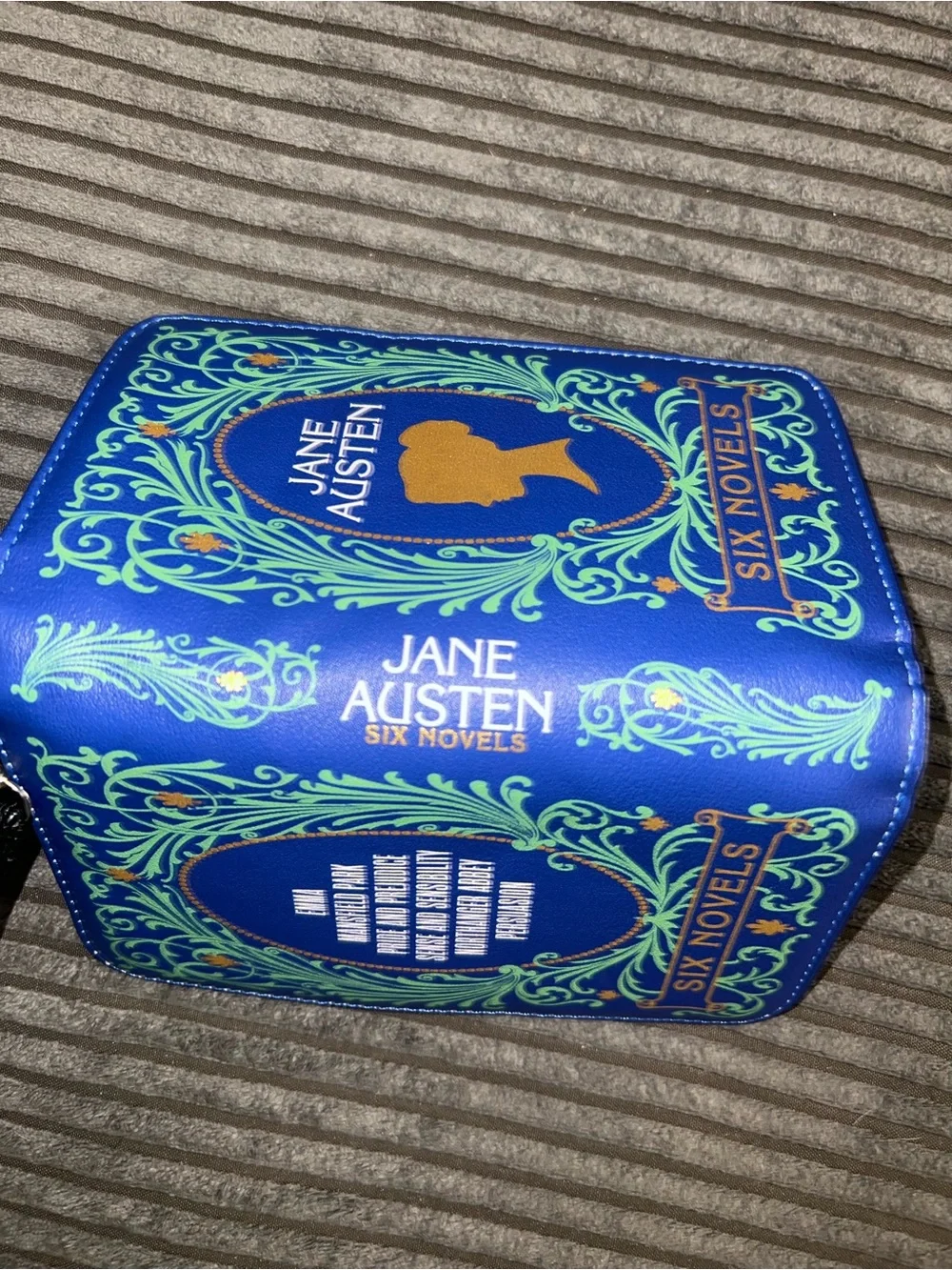 Jane Austen Six Novels Book Style Zip Around Wallet Wristlet Blue